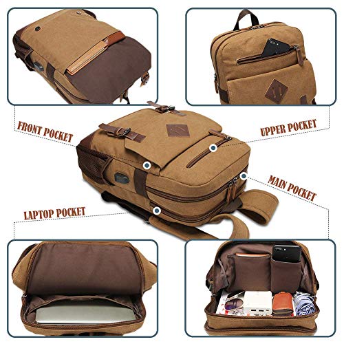 Vintage Canvas Backpack with USB Charging Port