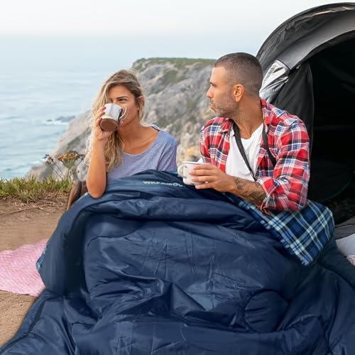Double Sleeping Bag for Adults Machine Washable 2 Person Camping Sleeping Bag Queen Size Waterproof with Compression Sack for Cold Weather 3 (2 Count)