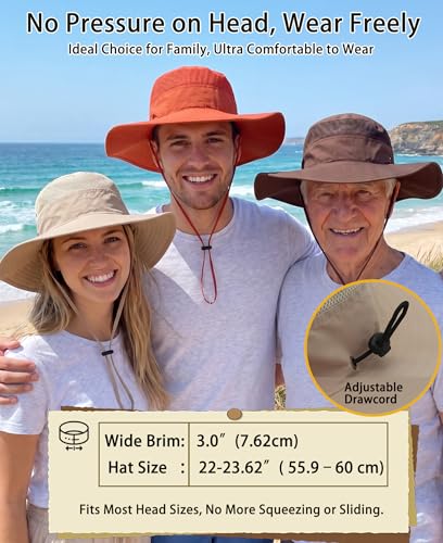 Men's Sun Hat UPF 50+ Wide Brim Bucket Hat Windproof Fishing Hats