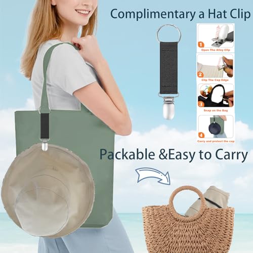 Womens Sun Hats Wide Brim Reversible Bucket Cotton Hat Packable Summer Travel Cap with Hat Clip