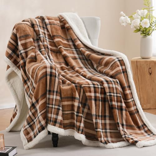 Sherpa Fleece Throw Blanket 80" x 90" Reversible Plush Fluffy Large Big Blanket Lattice Flannel Blankets for All Season Use