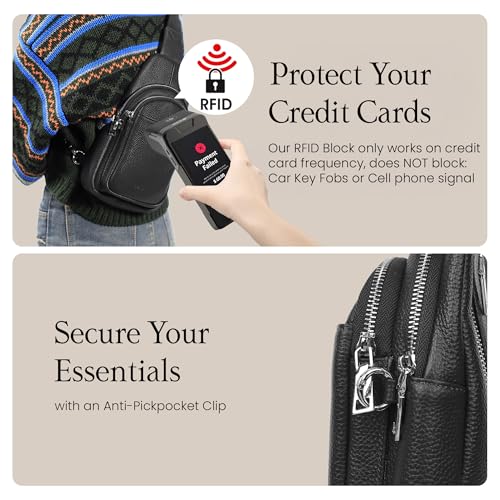 Black Genuine Leather Small Crossbody Bags for Women Anti