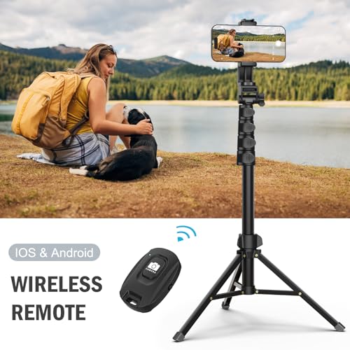 64” Tripod for Cell Phone & Camera with Remote and Phone Holder