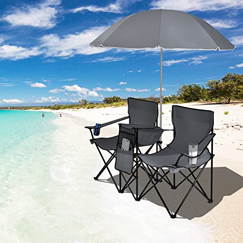 Double Camping Chair with Umbrella