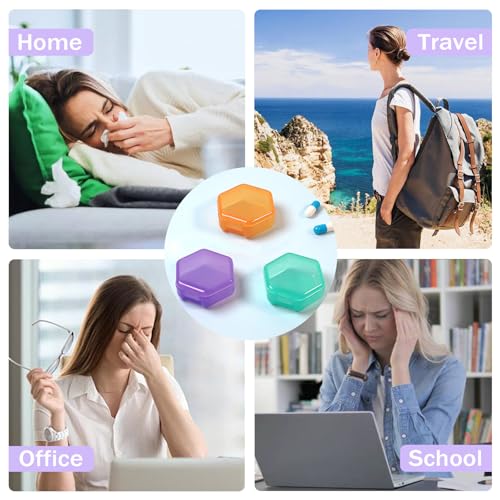 Small Pill Case Travel Pill Box Cute Pill Organizer for Purse Portable Daily Medicine Organizer 1 Compartment Pill Holder for Vitamins (3 Count)