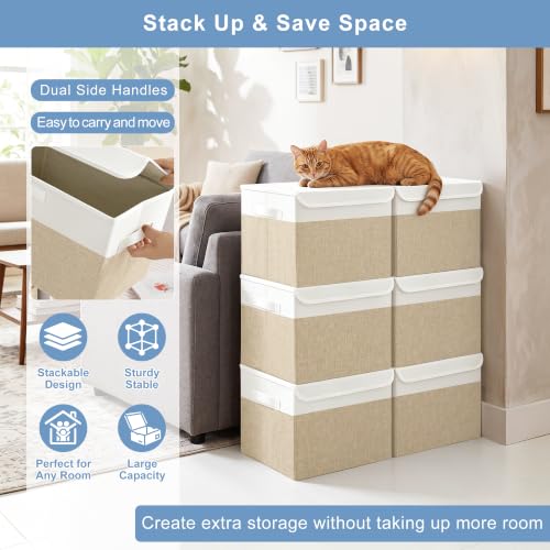 Large 17" 42 Quarts Collapsible Stackable Storage Bins with Lids [3 (3 Count)