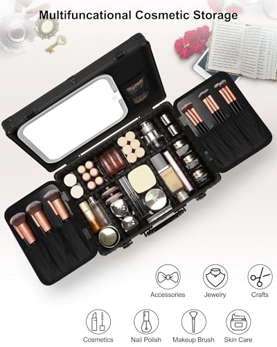 Makeup Case Makeup Bag with LED Mirror Makeup Organizer Large Cosmetic Bags Travel Train Case for Women