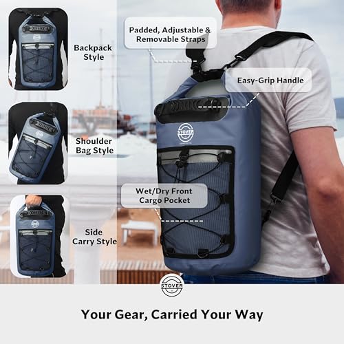 5/10/25/30/40L Waterproof Dry Bag & Phone Case - Large Floating Dry Backpack for Kayaking, Travel, Hiking, Fishing, Camping, Motorcycles & Beach, Heavy-Duty Roll Top Men/Women (Navy Blue)