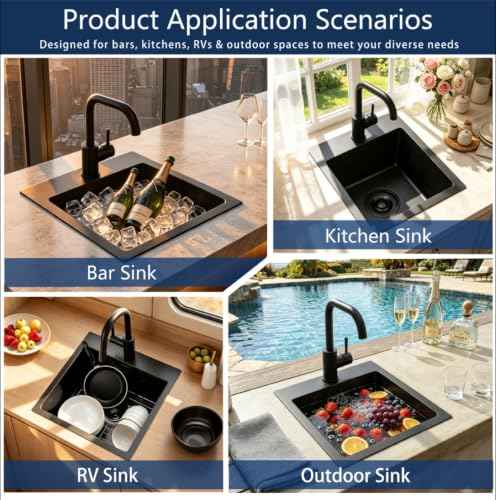 15”x15” Black Drop In Bar Sink