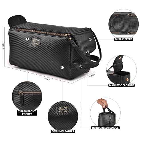 Carbon Leather Toiletry Travel Bag For Men & Women