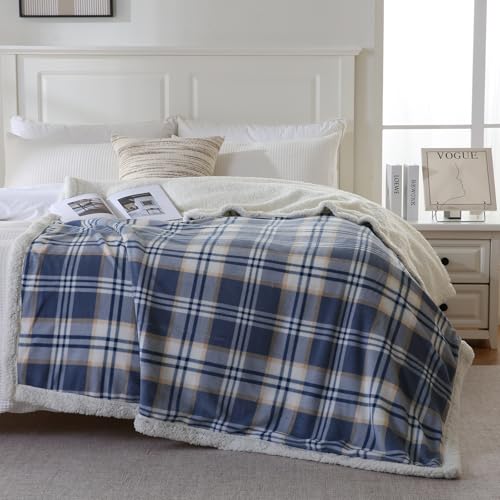 Sherpa Blanket Queen Plaid Thick Bed Blanket