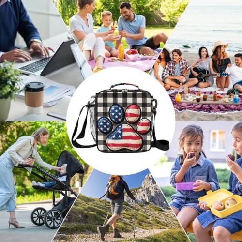 Paw Flag Check Kids Lunch Box for Girls Boys Reusable Insulated Lunch Bag for Kids Toddler Thermal Cooler Spacious Lunchbox with Shoulder Strap Lunchbag for School Work Picnic (print 1)