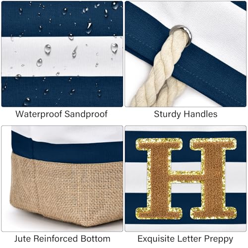 Beach Bag Initial Beach Tote with Makeup Bag for Travel