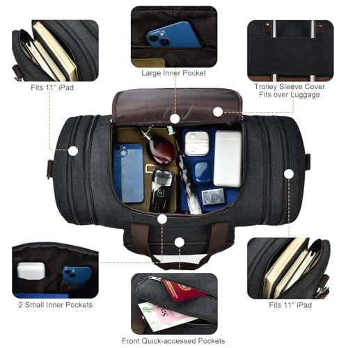 50L Canvas Duffle Bag for Travel Weekender Gym Overnight Carry