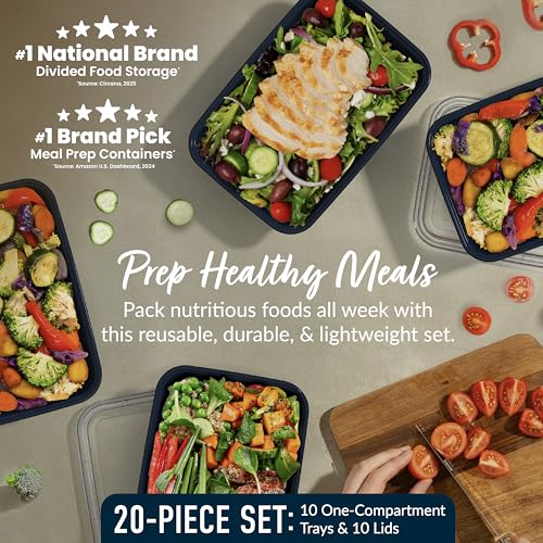 Prep - 20-Piece 1-Compartment Reusable Meal Prep Containers with Lids, PFAS & BPA Free Materials, Durable, Microwave, Freezer, & Dishwasher Safe To Go Food Storage (Navy Blue) (20 Count)