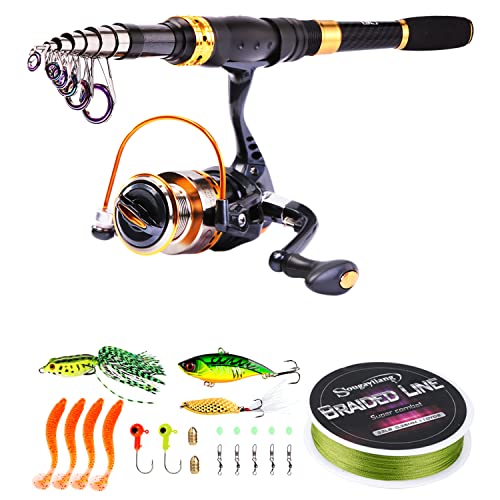 Fishing Rod Reel Combos Carbon Fiber Telescopic Fishing Pole with Spinning Reel Fishing Line Lures Fishing Gear Accessories for Travel Saltwater Freshwater Fishing