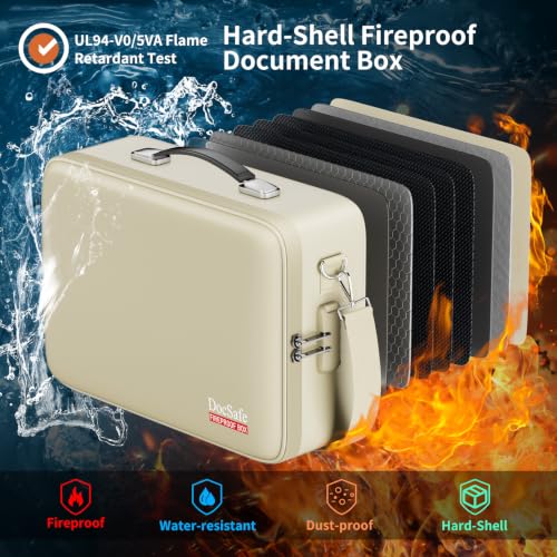 Fireproof Document Box Hard Case with Lock ＆ Accordion File Folder