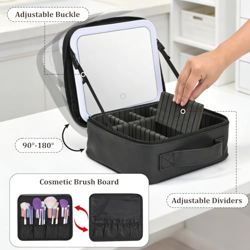 Travel Makeup Bag with Mirror & 8 Adjustable EVA Dividers