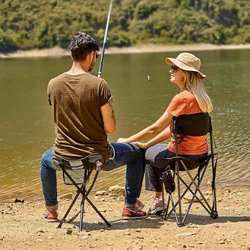 Extra Large Quick Folding Tripod Stool 2 Pack with Backrest Fishing Camping Chair with Carry Strap
