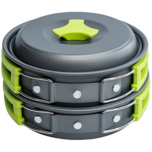 1 Liter Camping Cookware Mess Kit Backpacking Gear & Hiking Outdoors Bug Out Bag Cooking Equipment 10 Piece Cookset (10 Count)