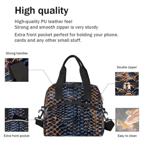 Snake Skin Blue Insulated Lunch Bag for Women Girl Reusable Lunch Tote Box With Shoulder Strap Lightweight Thermal Cooler Meal Prep Bag for Work School Office Picnic (print 10)