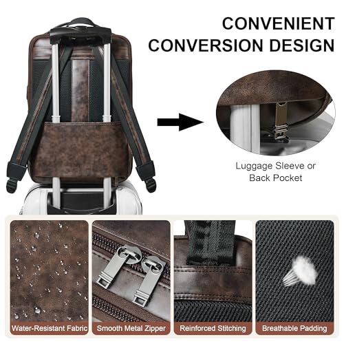 Vegan Leather Laptop Backpack for Women and Men Fits 16 Inch Laptop