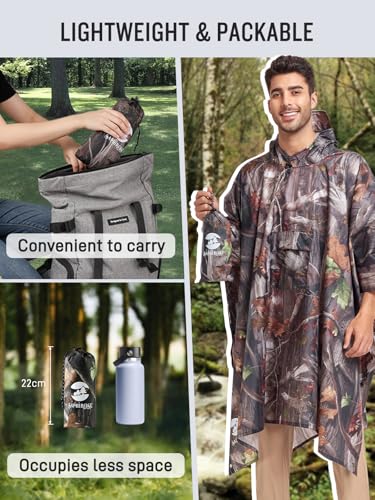 Extra Thick Hooded Rain Poncho Double Layer Waterproof Raincoat Jacket for Men Women Adults