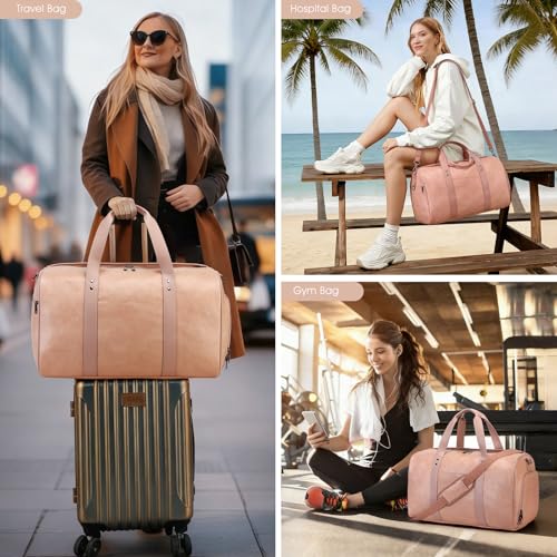 3PCS Faux Leather Weekender Bag for Women Men Travel Bag Overnight Bags (3 Count)