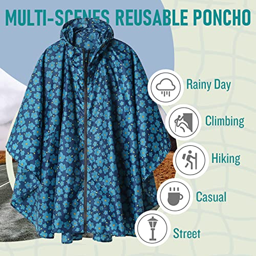 Adult Rain Poncho Waterproof Hooded Zipper Raincoat with Pockets