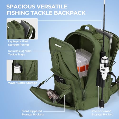 KarryAll Fishing Backpack with Rod Holder 4 Tackle Boxes (4 Count)