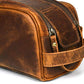10" Premium Leather Toiletry Travel Pouch With Waterproof Lining Black Color