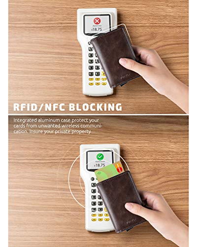 Card Holder Pop Up Slim Wallet Leather RFID Blocking Card Case Up to 8 Credit Cards Espresso (7 Count)
