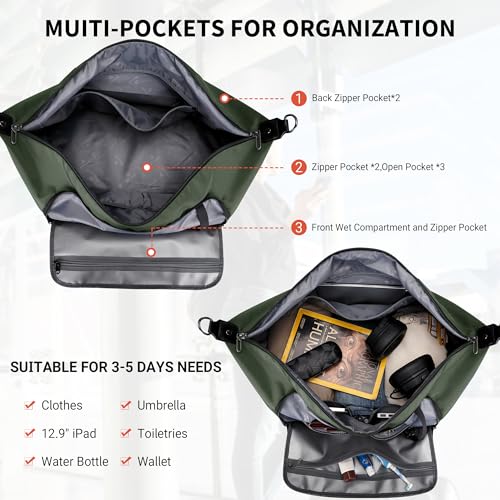 Nylon Duffle Bag for Men 50L with Toiletry Bag Sets Overnight Bag (2 Count)