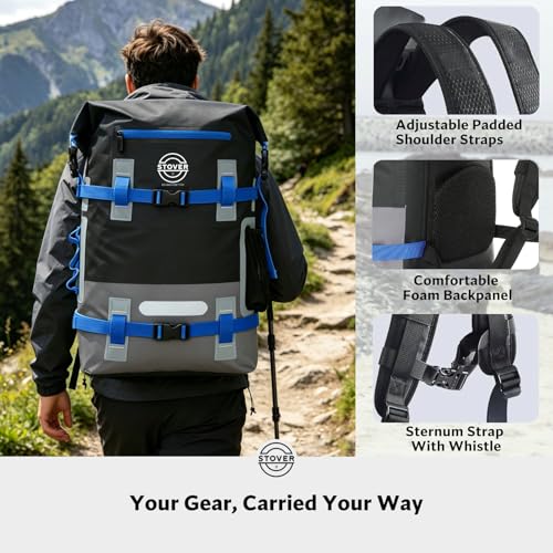 30/40/55L Waterproof Dry Backpack & Phone Case - 2XL Floating Dry Bag for Kayaking, Travel, Hiking, Fishing, Camping, Motorcycles & Beach, Heavy-Duty Roll Top Men/Women (Black/Grey/Blue)