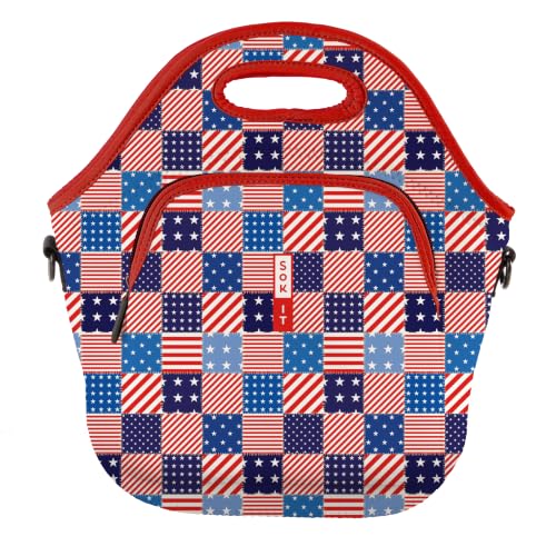 LunchTote Zippered Bag Insulated Neoprene Caddy (Patriotic Patchwork / X-Large 6.5 Quart Lunch Tote)