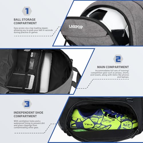 Soccer Backpack Bag with Ball Holder Ventilated Shoe Compartment Large Capacity Sports Gear Bag for Basketball Volleyball Gym
