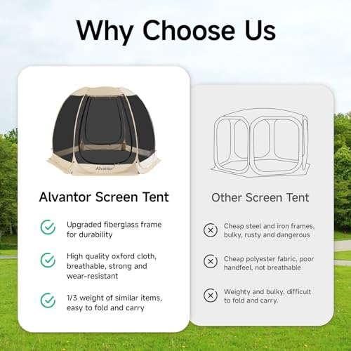 Screen House Room Camping Tent Outdoor Canopy Pop Up Sun Shade Hexagon Shelter Mesh Walls Not Waterproof 10'x10' Beige Patent Pending