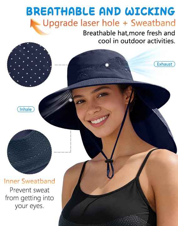 UPF 50+ Wide Brim Sun Hat with Neck Flap (2 Count)