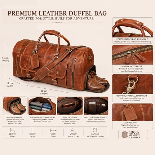 Cureo Duffle Leather Travel Bag for Women Men