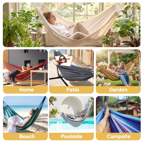 Cotton Camping Hammock Portable with Tree Straps Holds 660lbs