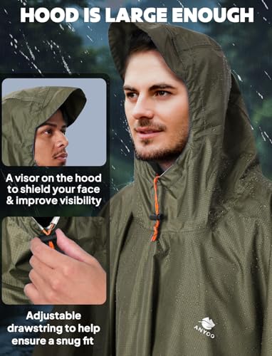 Hooded Rain Poncho for Adult Waterproof Lightweight Raincoat