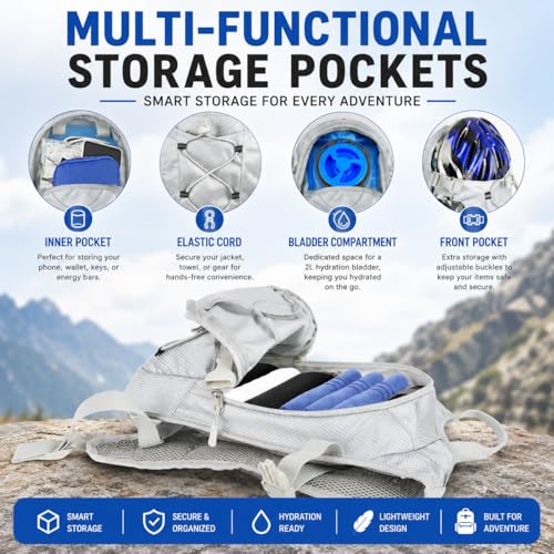 Lightweight Hydration Backpack with 2L Water Bladder Water Backpack Hydration Pack for Cycling Running Biking Hiking Backpack Silver