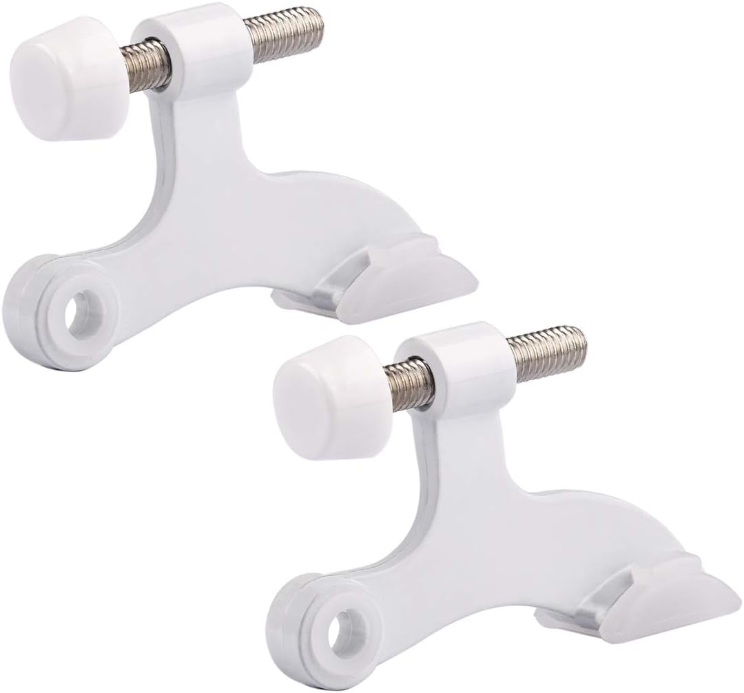 HOMOTEK 2 Pack Hinge Pin White Door Stopper,Adjustable Deluxe Heavy Duty Door Stopper 2-1/2"x1-3/4”,with White Rubber Bumper Tips