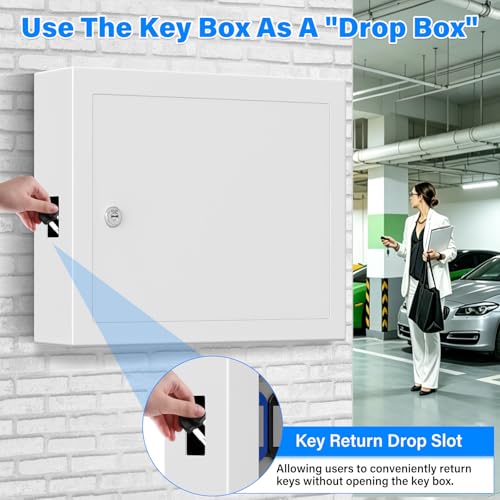 75 Keys White Key Lock Box Wall Mount with Key Tags & Numbered Hooks