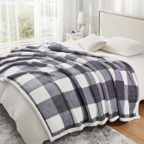 Sherpa Blanket Fleece Throw Blanket Full Queen Plaid Thick Bed Blanket