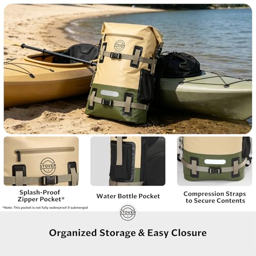 30/40/55L Waterproof Dry Backpack & Phone Case - Large Floating Dry Bag for Kayaking, Travel, Hiking, Fishing, Camping, Motorcycles & Beach, Heavy-Duty Roll Top Men/Women (Tan/Army Green/Brown)