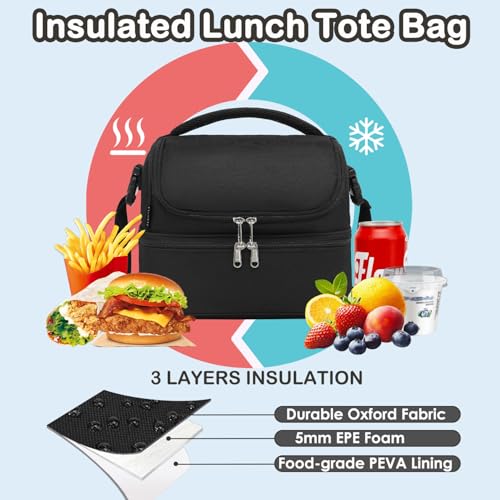 Double Decker Cooler Insulated Lunch Bag Large Tote for Boys