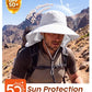 Outdoor UPF50+ Sun Hat Wide Brim Mesh Fishing Hat with Neck Flap