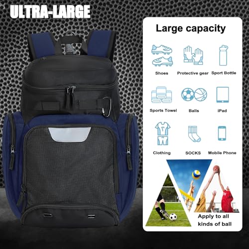 Large Basketball Backpack Sports Gym Bag with Ball Holder Ventilated Shoe Compartment Insulated Cooler Pockets Reflective Strips Fence Hook for Men Athletic Training