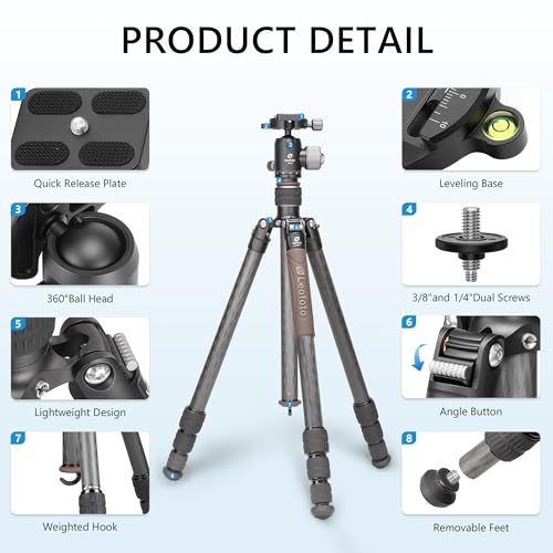 Compact Carbon Fiber Travel Camera Tripod with Ball Head